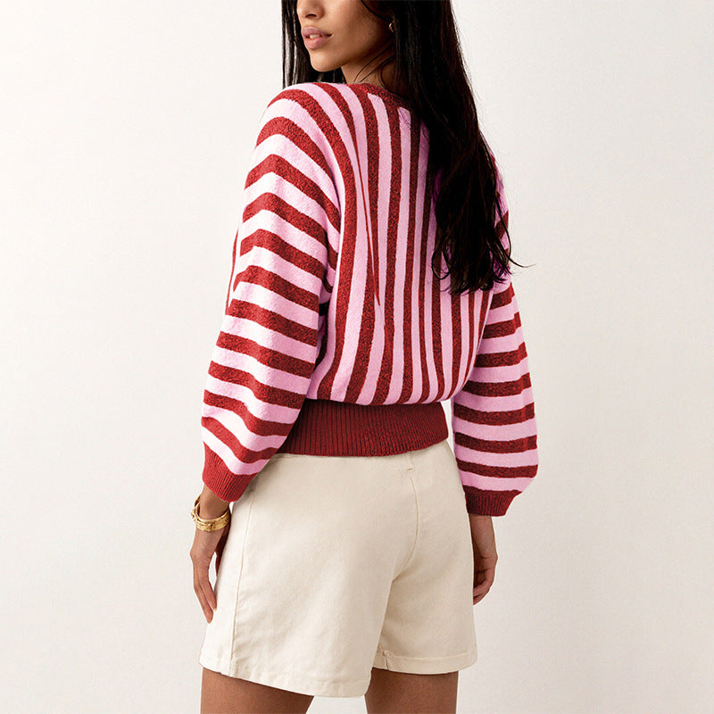 Women's Autumn Winter Striped Long-Sleeved Sweater Sweater Pullover Top
