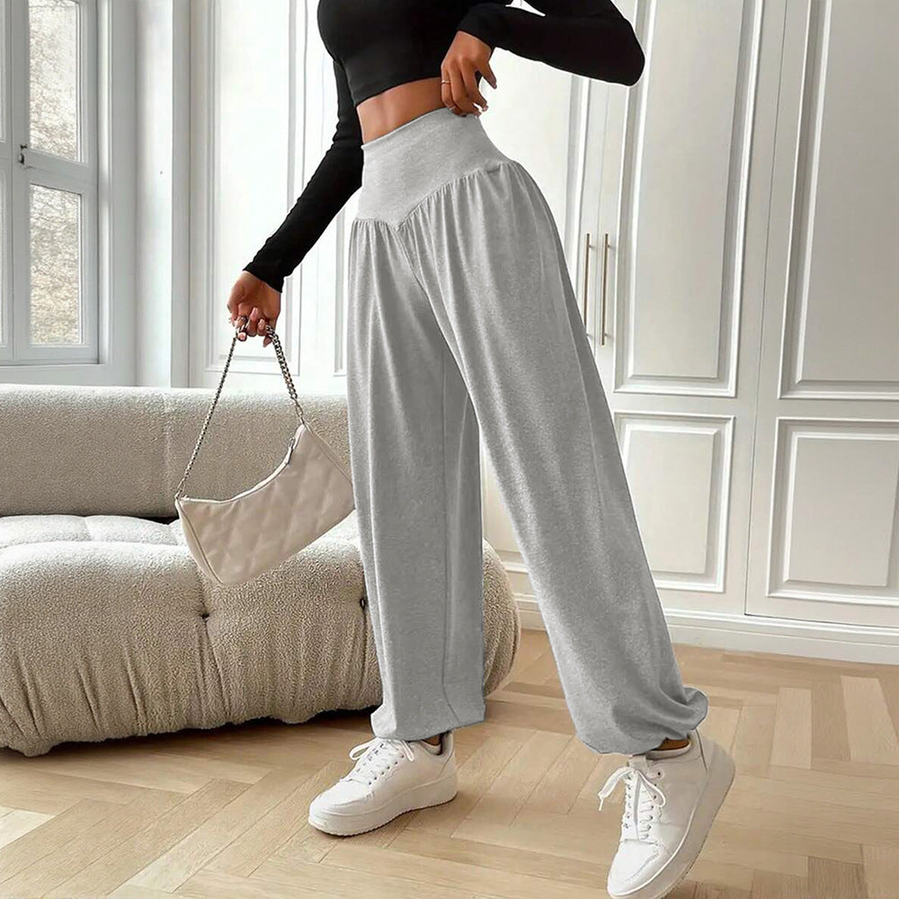 Women's Gray High-Waist Wide-Leg Pants