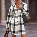 Plaid Belted Long Sleeve Dress