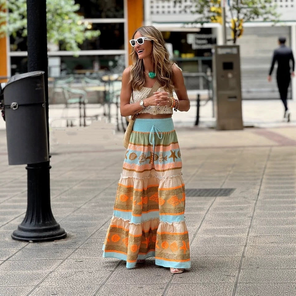 Women Skirt Positioning Printing HW Vacation Big Hem Skirt