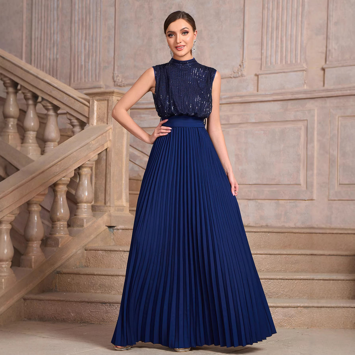Women's Sequin Backless Formal Maxi Dress