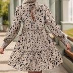 Printing Long-Sleeve Tied Stitching Dress