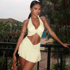 Women's Women Clothing Summer Sexy Twisted Lace Up Vest Slim Skirt Set
