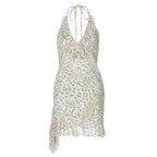 Women's Leopard Print Deep-V Halter Dress