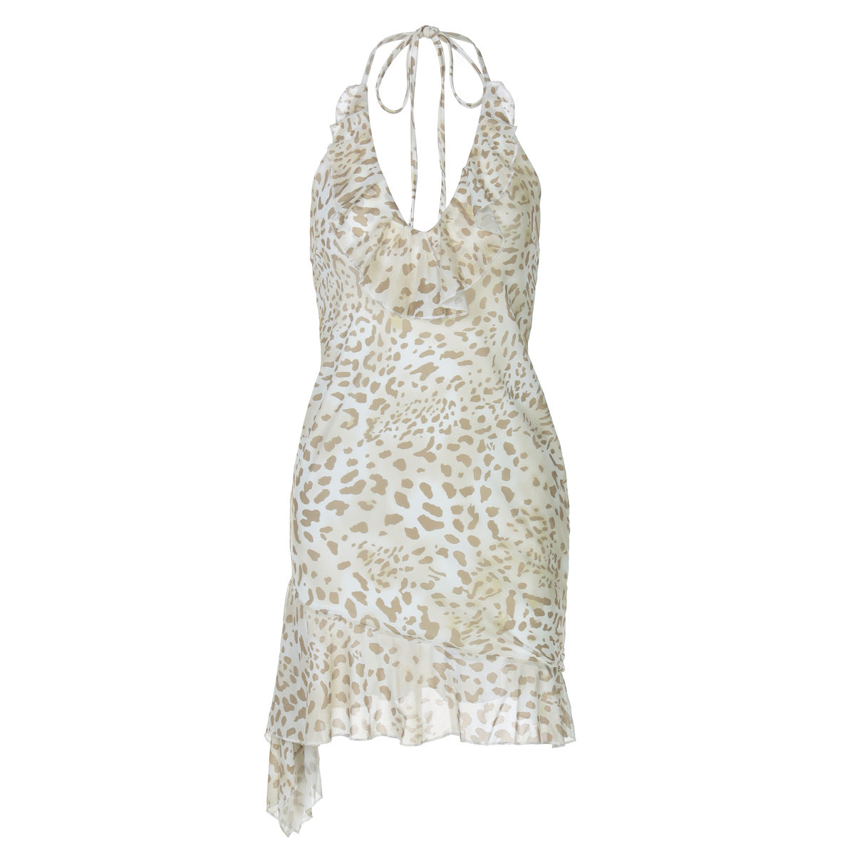 Women's Leopard Print Deep-V Halter Dress