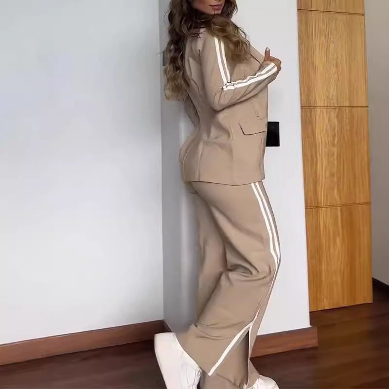 Women's Autumn Winter Women's Casual Polo Collar Suit Wide Leg Pants
