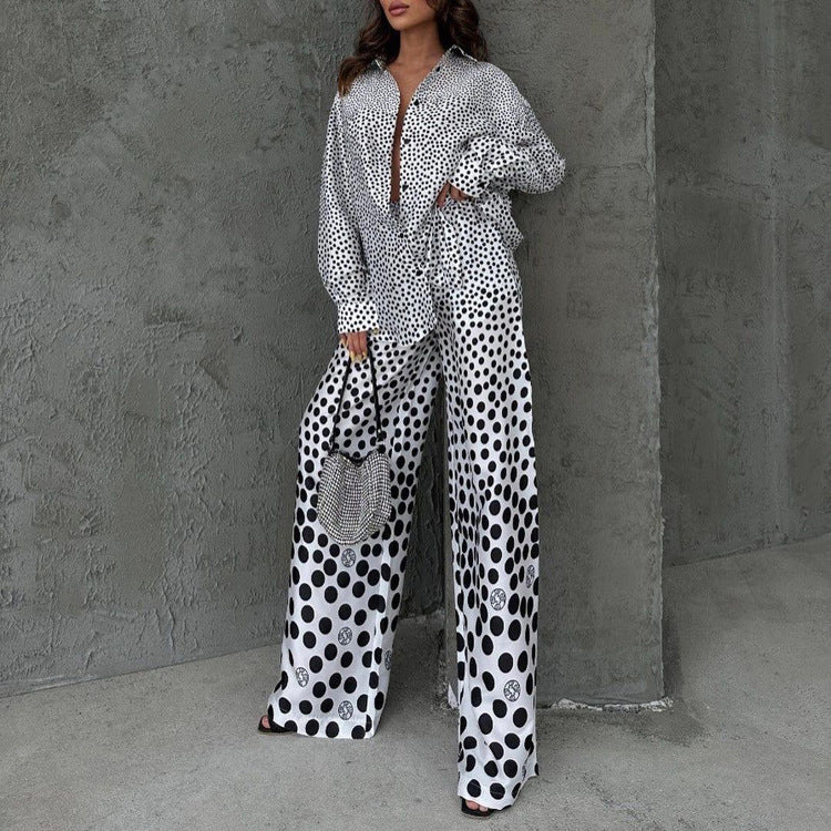 Polka Dot Print Draping Two Piece Loose