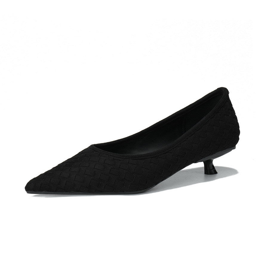 Women's Professional Low Heel Comfortable Shoes Woven Suede Pointed Slip On Shallow