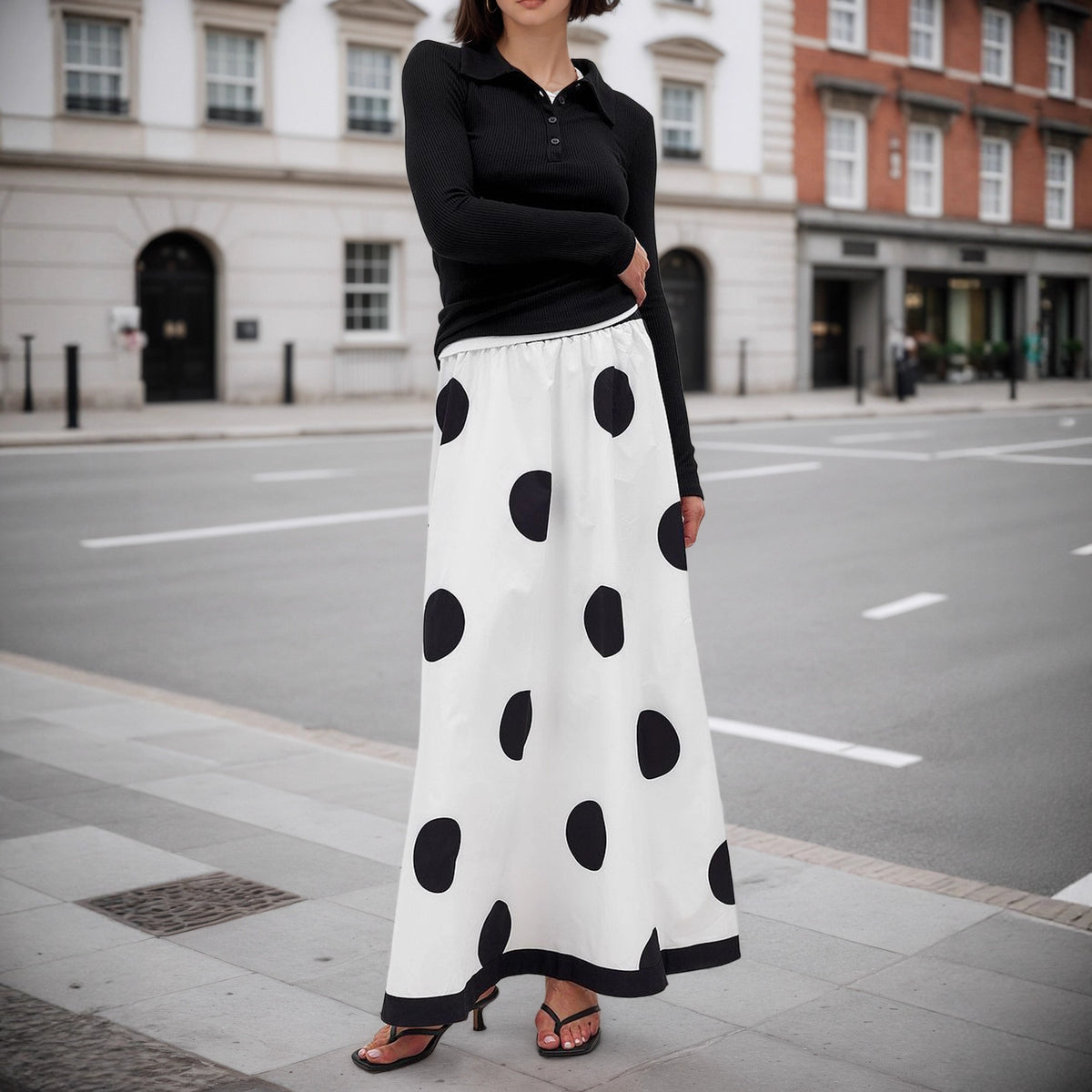 High Waist Big Polka Dot French Elegant Skirt