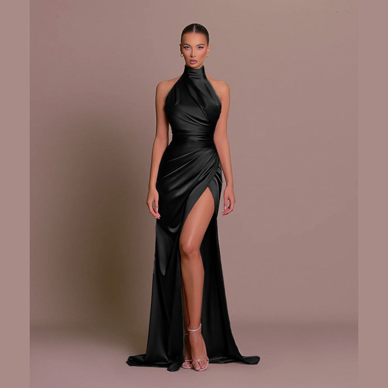 Halter Sleeveless Split Bottoming Dress Autumn Stand Collar