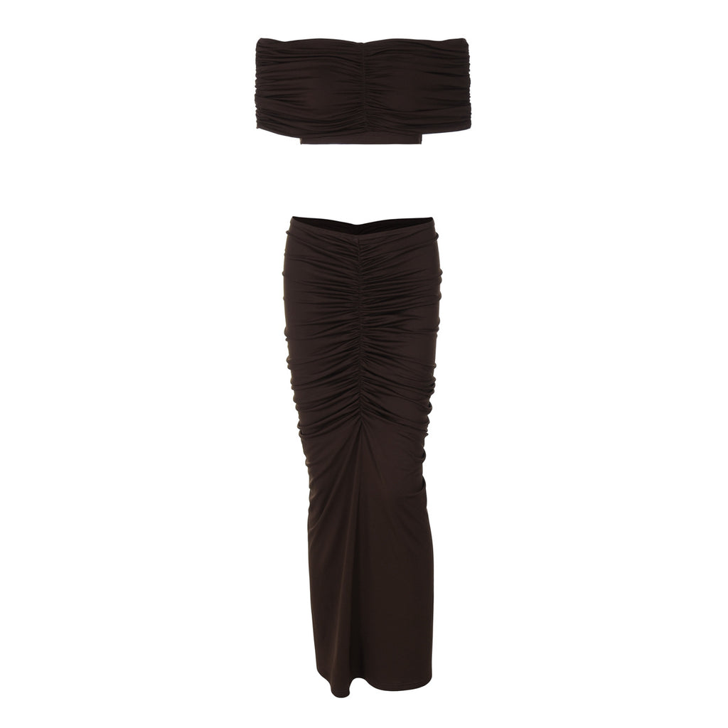 Women's Winter Sexy Cropped Top Slim Pleated Skirt Set