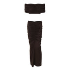 Women's Winter Sexy Cropped Top Slim Pleated Skirt Set