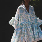 Dress Small Collared Ruffled Printed Pettidress