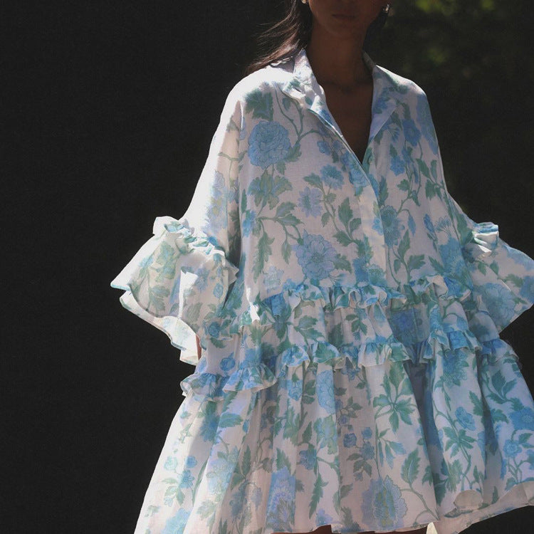Dress Small Collared Ruffled Printed Pettidress