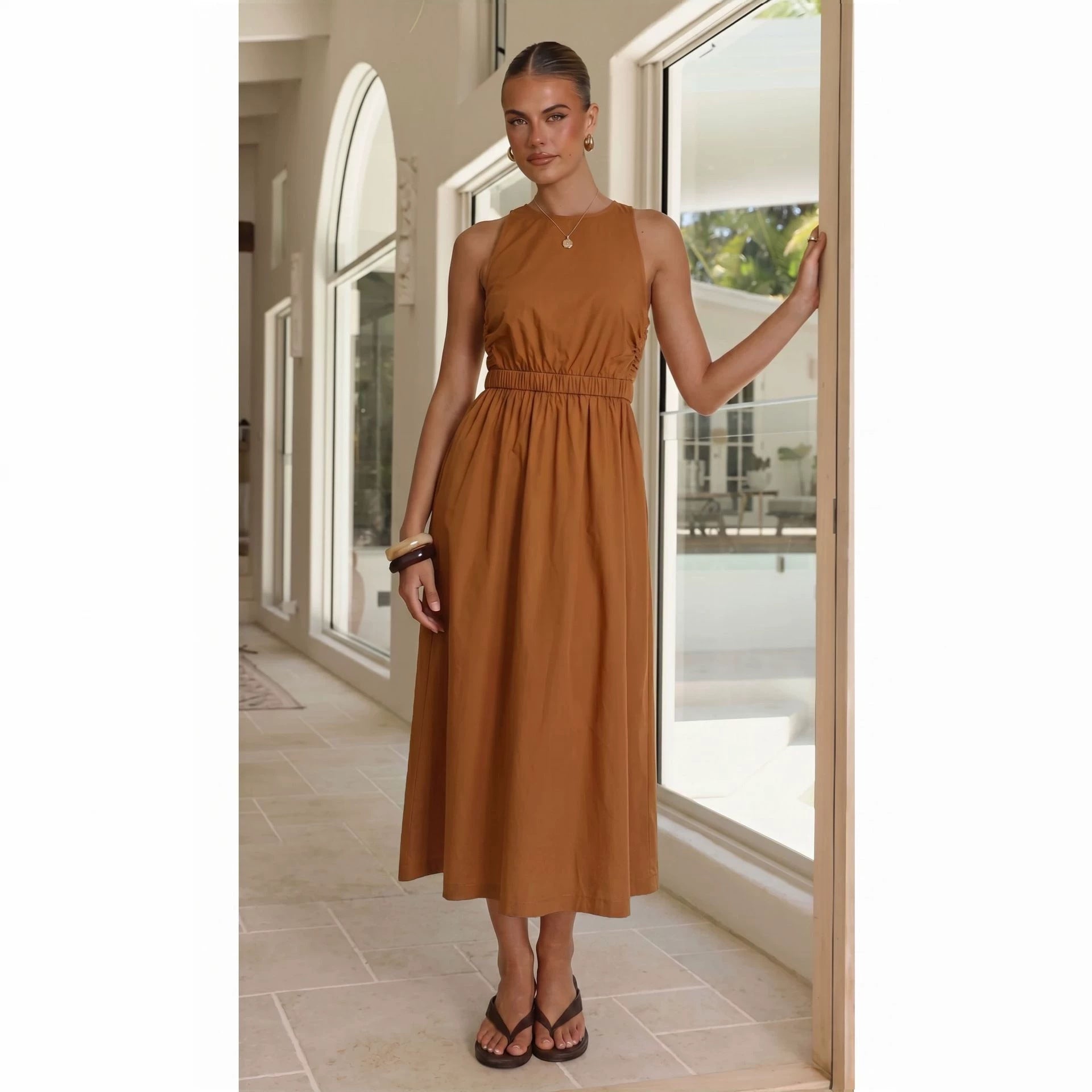 Women's Backless Short Sleeve Dress