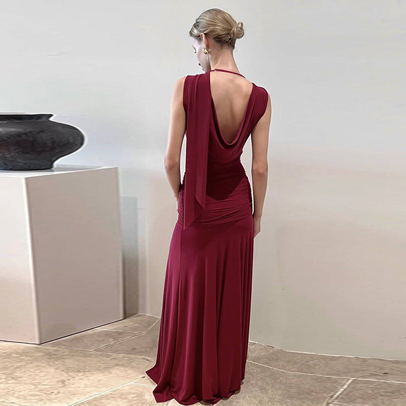 Women's Winter Sexy Backless Gauzy Slim Fit Patchwork Tied Dress