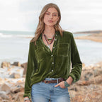 Women's Pleuche Shirt Women Long Sleeve Velvet Top Loose Fitting Underwear Blouse