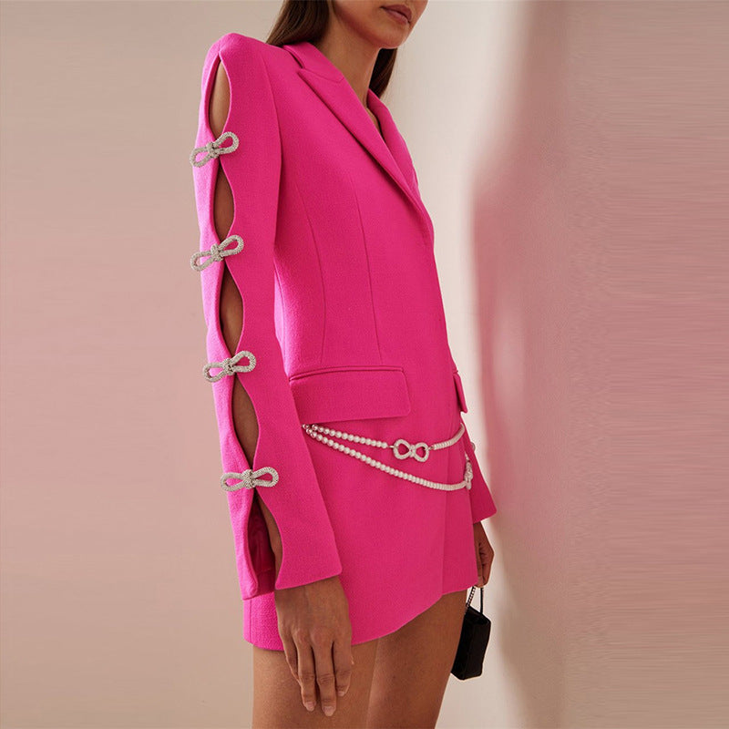 Women's Collared Rhinestone Bow Cutout Mini Dress