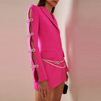 Women's Collared Rhinestone Bow Cutout Mini Dress