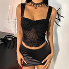 Women's Autumn Winter Sexy Sexy Spider Web Mesh See Through Slim Fit Sleeveless Vest Top Women