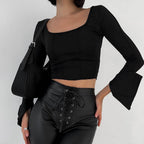 Women's Tight Short Solid Color Backless Lace Up Bottoming Shirt