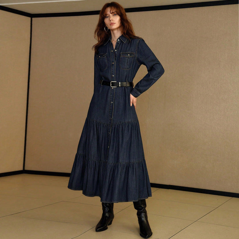 Denim Long-Sleeve Waist Dress