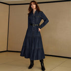 Denim Long-Sleeve Waist Dress