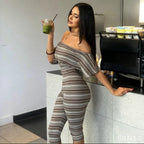 Summer Women Striped Sexy Tube Top off Shoulder Short