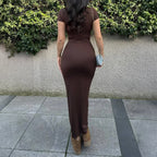 Women's High-Stretch Short Sleeve Bodycon Maxi Dress