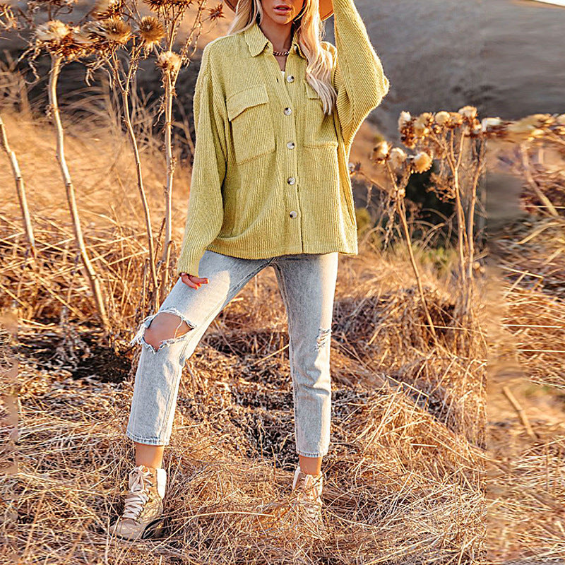Women's Corduroy Shirt Jacket – Long Sleeve Patch Pocket