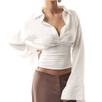 White Fitted Collared Long Sleeve Shirt