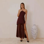 Tube Top Sleeveless Stitching Mesh Maxi Dress