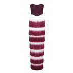Wine Red Strapless Gradient Tassel Dinner Trip Shoot Stage Wear Two Piece Set