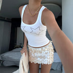 Rhinestone All Matching Top for Women Winter Sexy Slim Fit Solid Color Vest