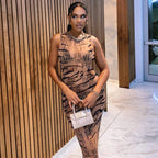 Tiger-Print Mesh Maxi Dress
