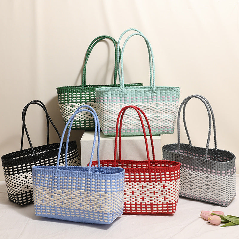Women's Woven Rhombus Straw Beach Bag