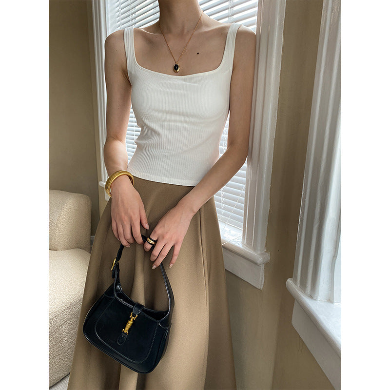 's Comes With Chest Pad French Square Collar Wide Shoulder Strap
