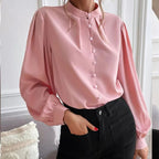 Women's Shirt Autumn Elegant Solid Color Collared Long Sleeve Single Row Button Loose Women Top