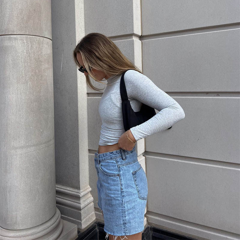 Women's Shirt Solid Color Long Sleeve Round Neck T-Shirt Basic Tight