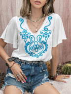 Women's Bohemian Beach Casual Embroidered Front Middle Strap Women Top