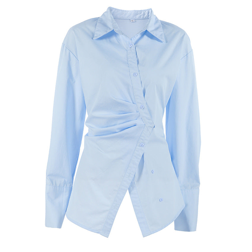 Women's Pure Cotton Slim Fit Waist Sneaky Slit Hemline At Hem Shirt