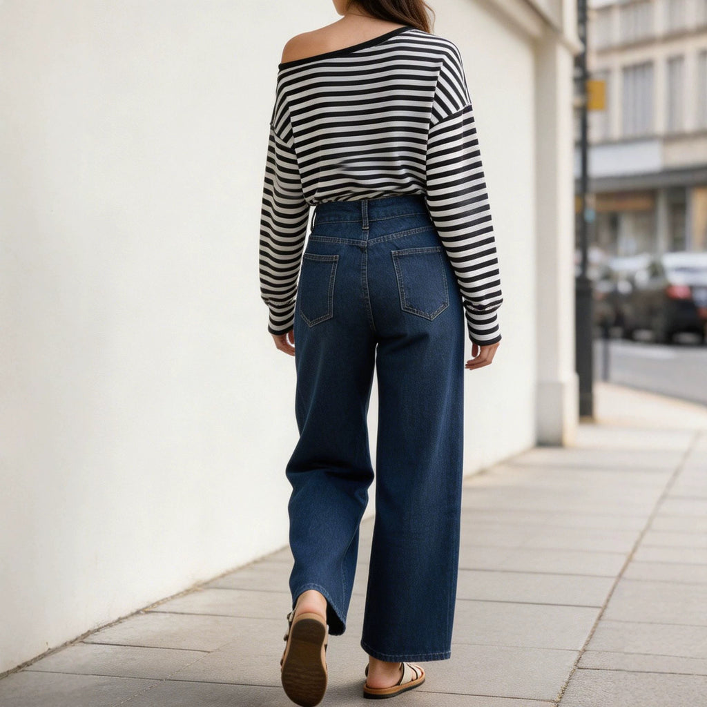 Simple Retro Slim Fit Slimming Straight Women Jeans