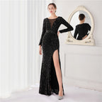 Women's Cocktail Elegant Long Sleeve Sequin Atmosphere Fishtail Evening Dress