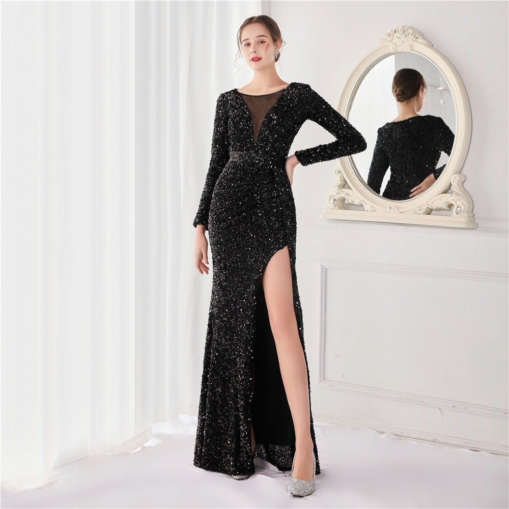 Women's Cocktail Elegant Long Sleeve Sequin Atmosphere Fishtail Evening Dress