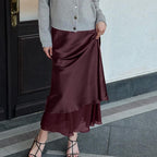 Satin Skirt Patchwork Mesh Double Layer Sheath