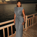 Women's Winter Slim Pleated Solid Color Sleeveless Dress
