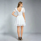 Women's Elegant Lantern Sleeve Slim Chiffon Long Sleeve Short Dress