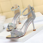 Women's Open-Toe Stiletto Sandals With Rhinestone Strap