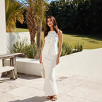 Autumn Women Clothing round Neck Solid Skirt Graceful