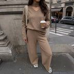 Women's Draped Wide-Leg Pants and Knit Top Set